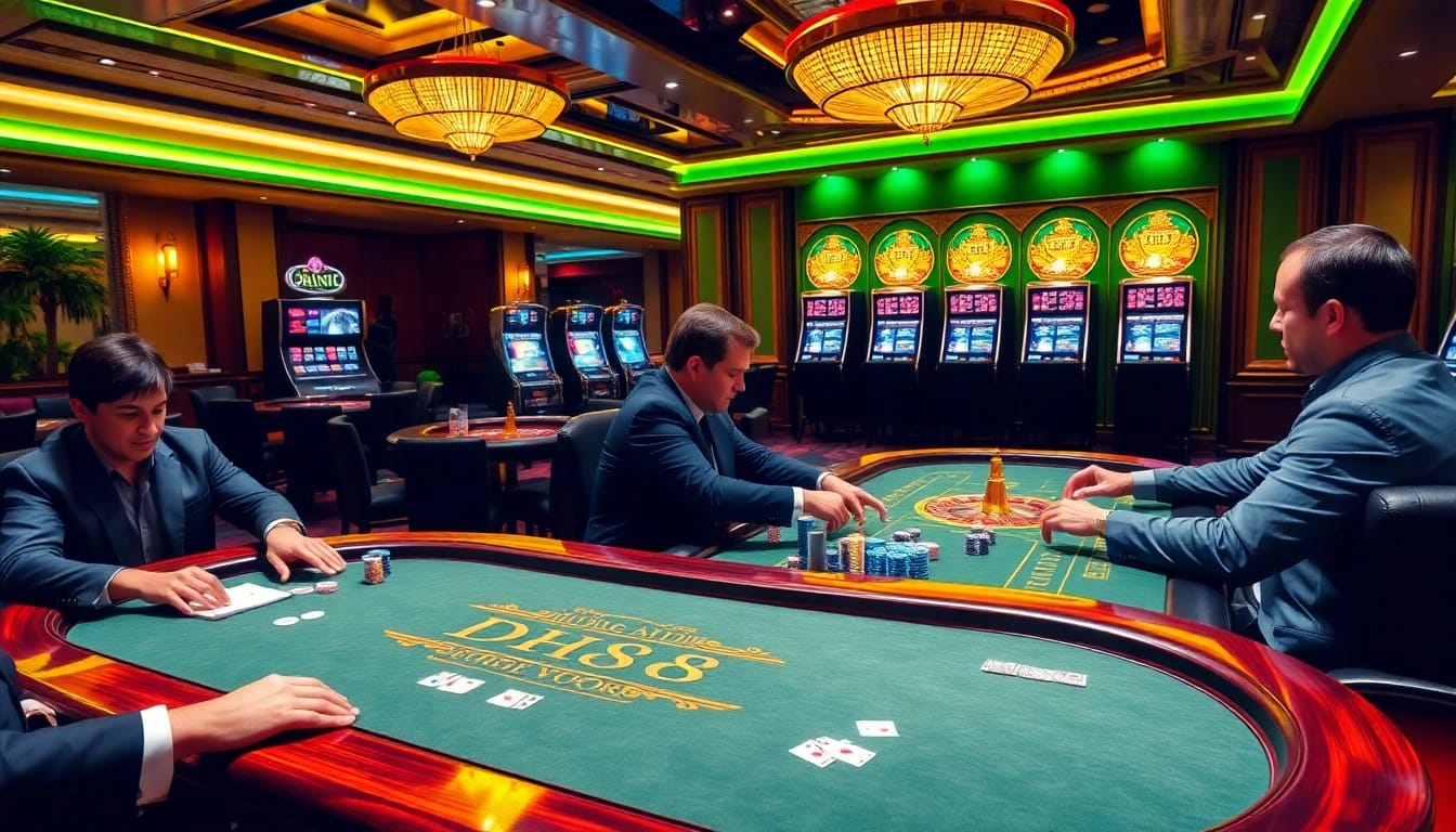Exciting gameplay at the DH88 casino table, showcasing poker chips and cards.