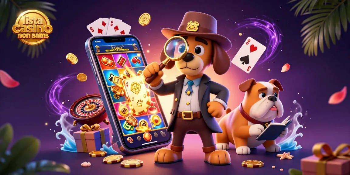 Interagisci con la scena della lista casino non AAMS, rivelando un detective e un compagno che esplorano tesori di gioco nascosti.