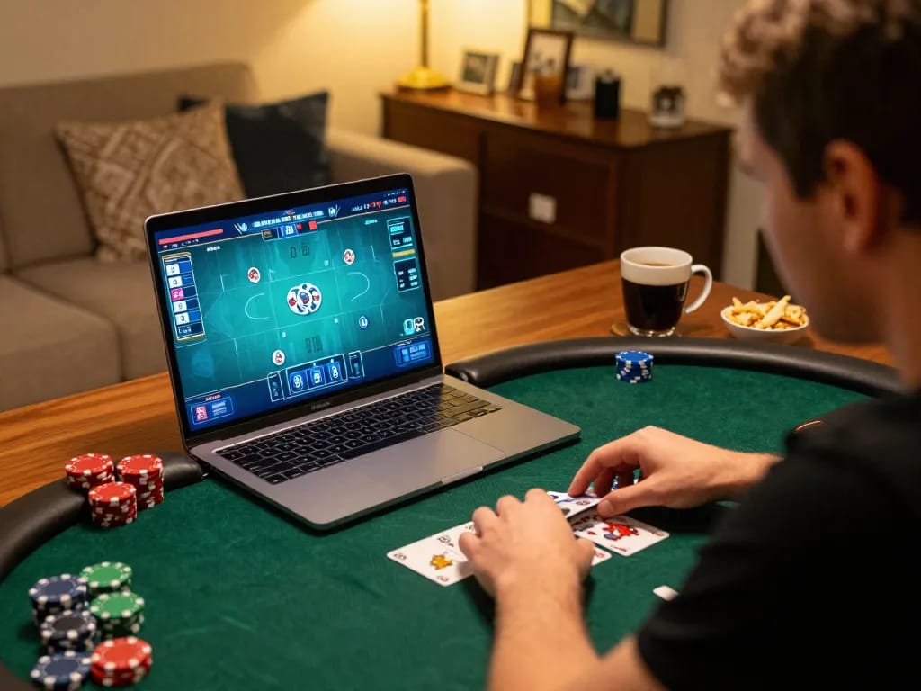Engaging online poker game highlight featuring a focused player enjoying B52CLUB on a laptop