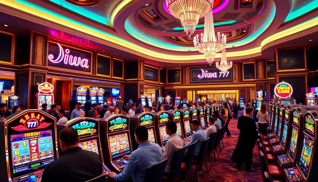 Experience the thrill of Diwa 777 with players enjoying vibrant slots in a lively casino atmosphere.