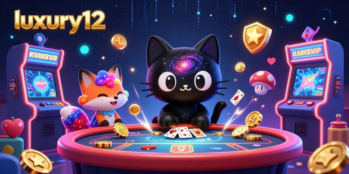 Permainan kasino menarik dengan luxury12, kucing hitam yang menghisap chip emas dan kartu.