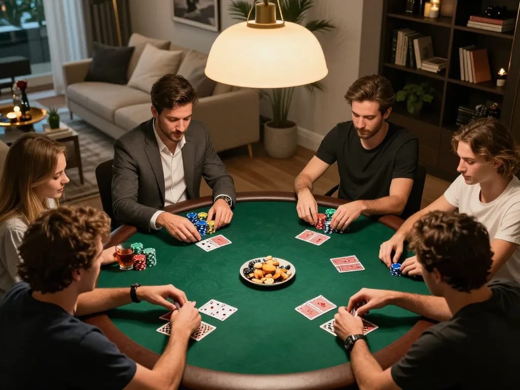 Engaged players strategizing their hands at a friendly poker game, showcasing tt88 com's community vibe.