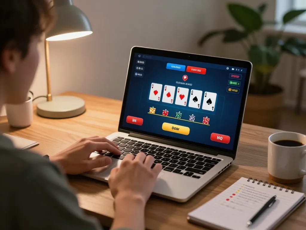 Pemain menikmati kegembiraan blackjack dealer langsung Planet77 dari rumah dengan strategi terfokus dan dekor modern.