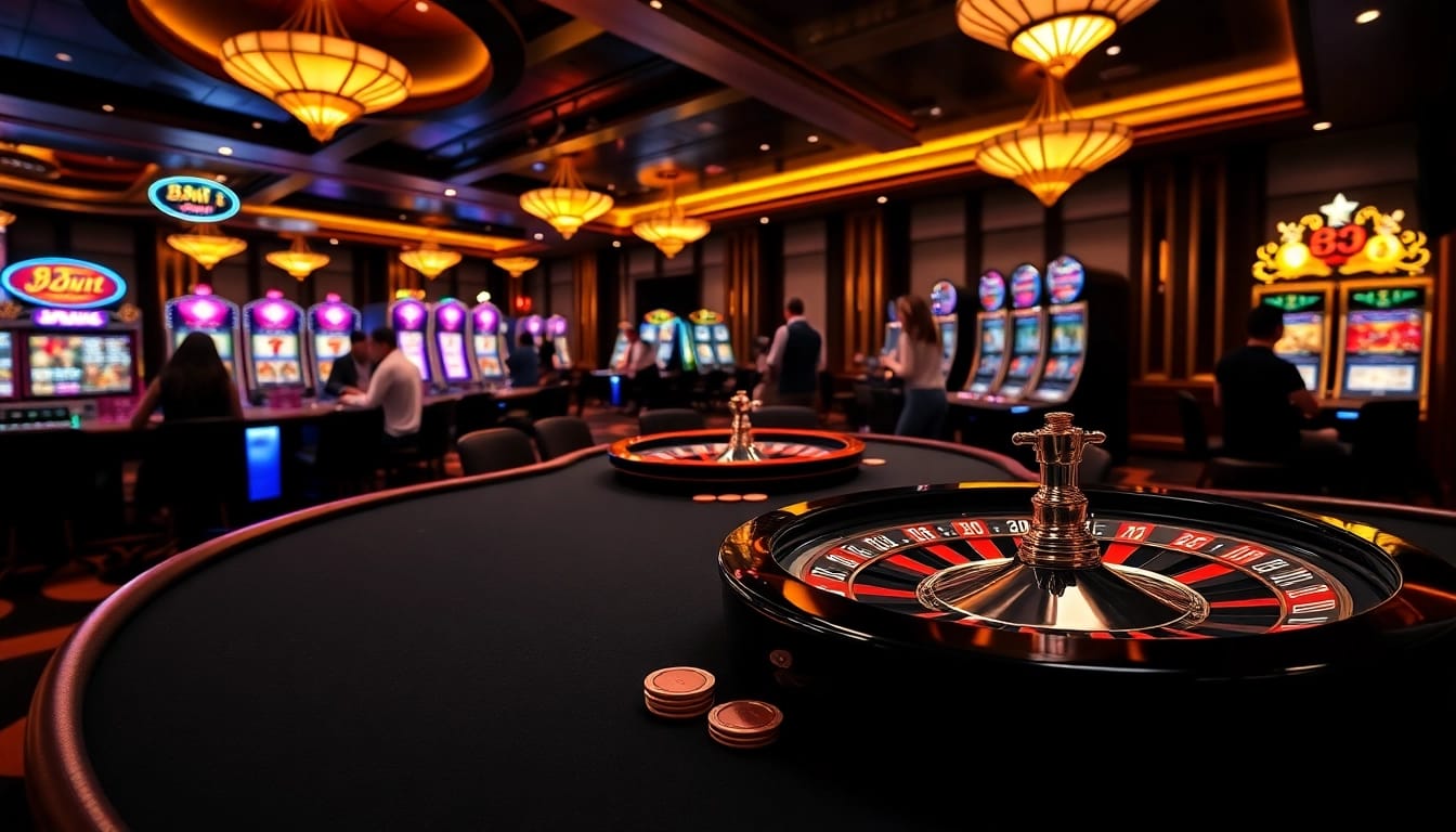 Players enjoying poker and roulette at the luxurious 33win online casino, capturing the thrill of gambling.