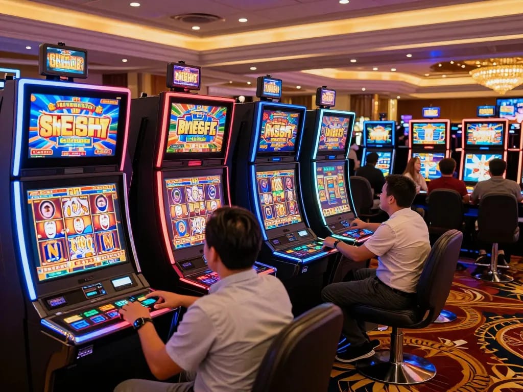 Players enjoying slots at a lively casino, showcasing the excitement of 789p gameplay