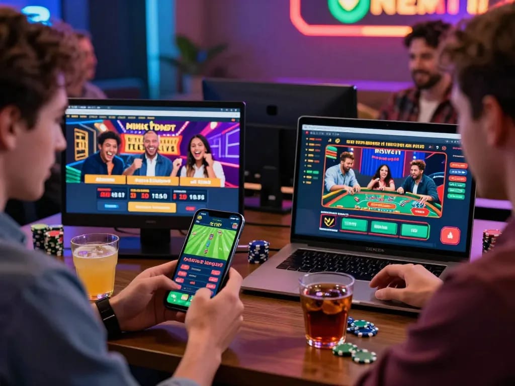Players engaging on the 3win betting platform, featuring mobile sports betting and live casino games.