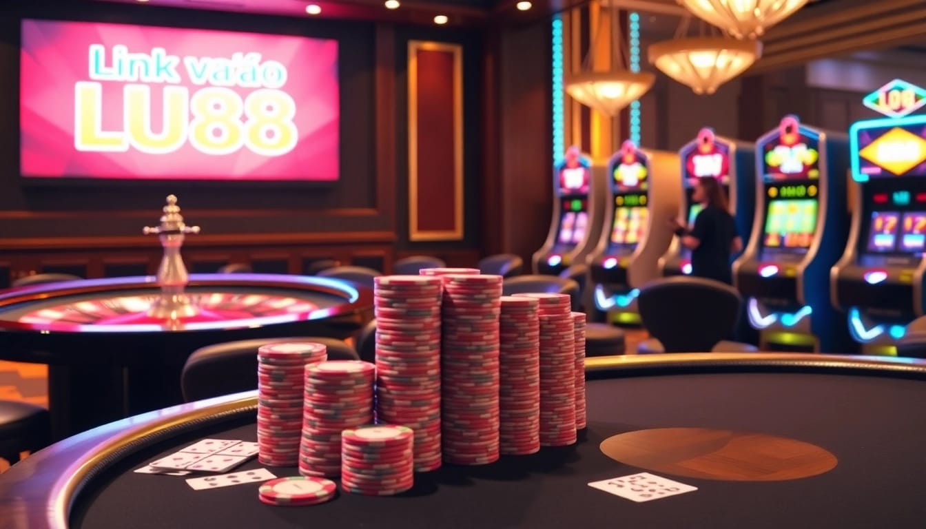 Players engaging in thrilling casino games, highlighting "link vào lu88" for gambling excitement.