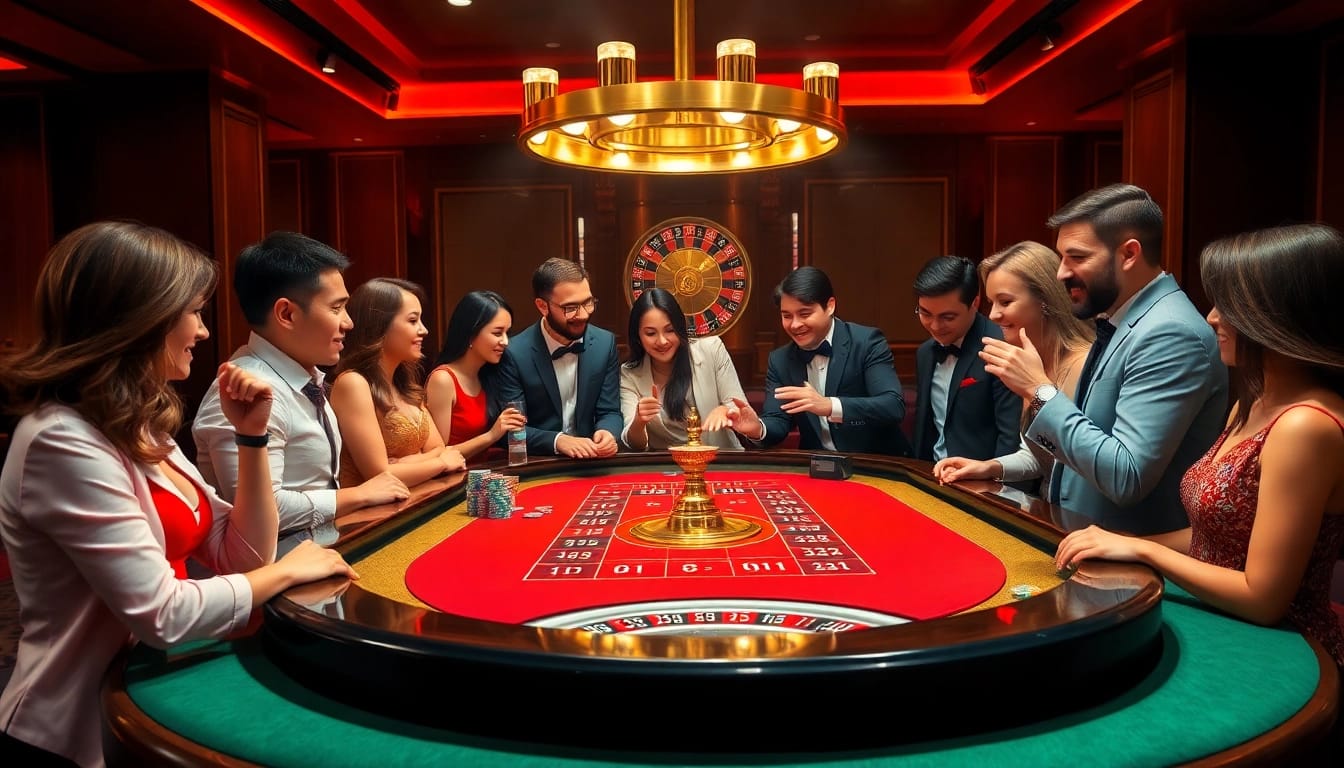 Betting excitement at cuci100 with players around a live baccarat table.