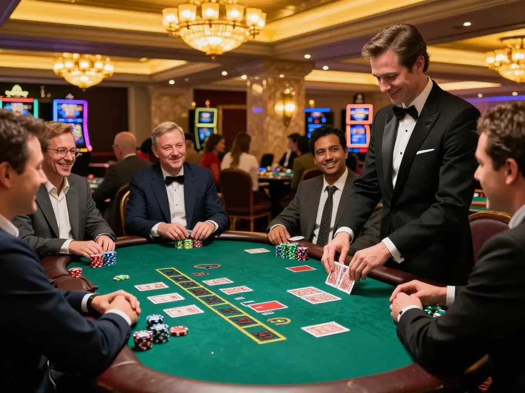 Players engaging in an exciting blackjack game at ALO8's luxurious casino.