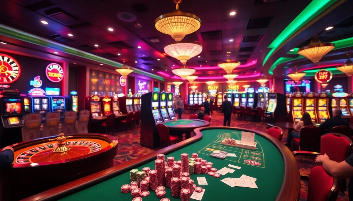 Experience the excitement at https://nk88.sa.com/ with vibrant casino visuals featuring roulette and slot machines.
