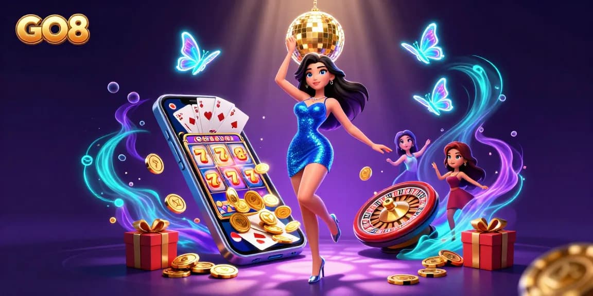 Experience thrilling gameplay at GO8 with a glamorous casino-themed scene filled with dynamic game elements.