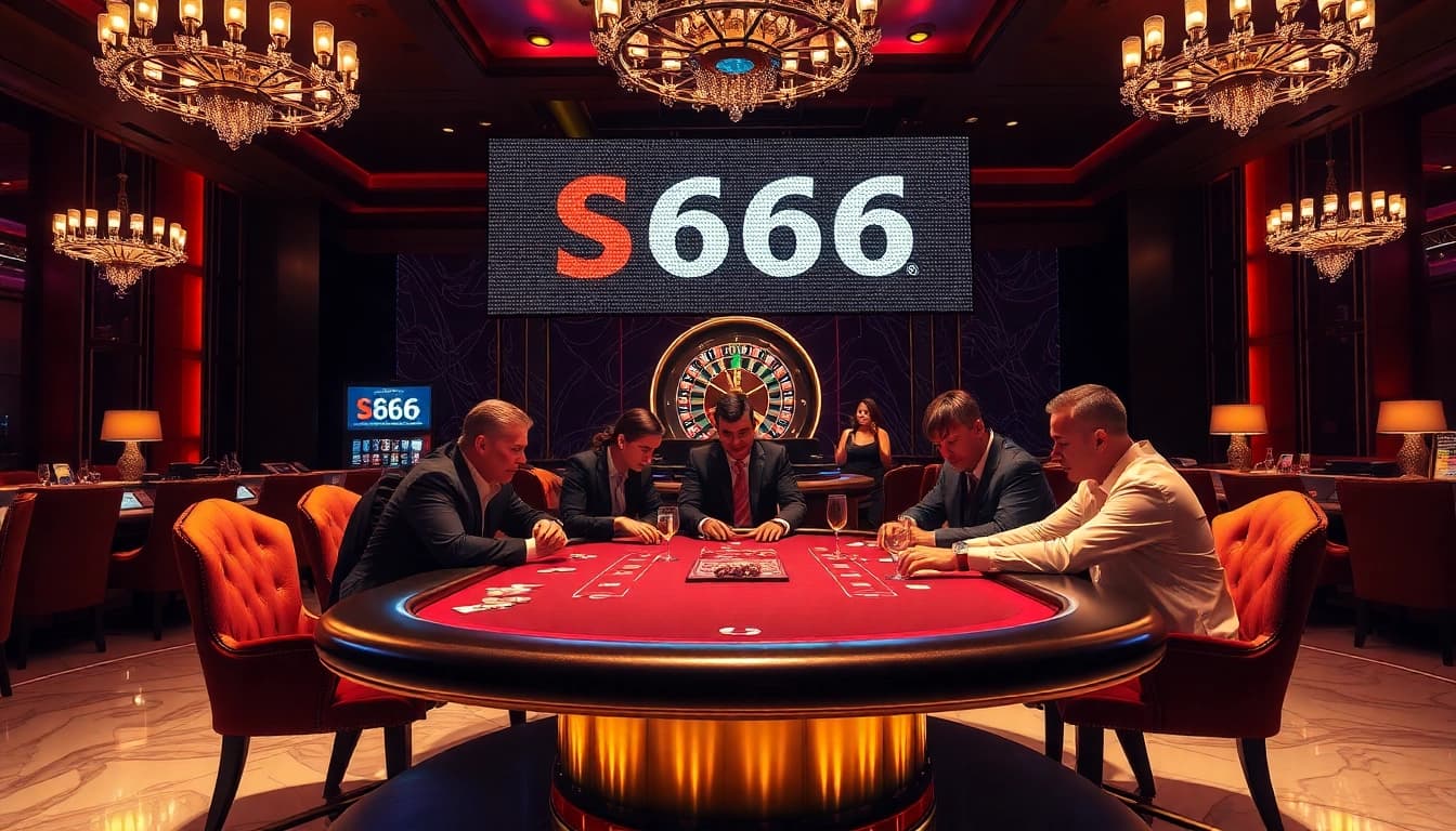 S666 casino scene showcasing high-stakes poker excitement with professional players.