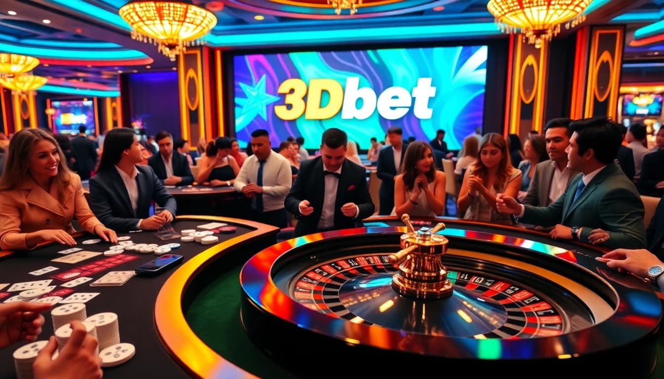Experience the excitement of 3Dbet's lively casino atmosphere with players enjoying games.