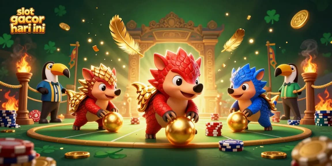 Experience excitement with slot gacor hari ini showcasing playful pangolins amidst golden chips.