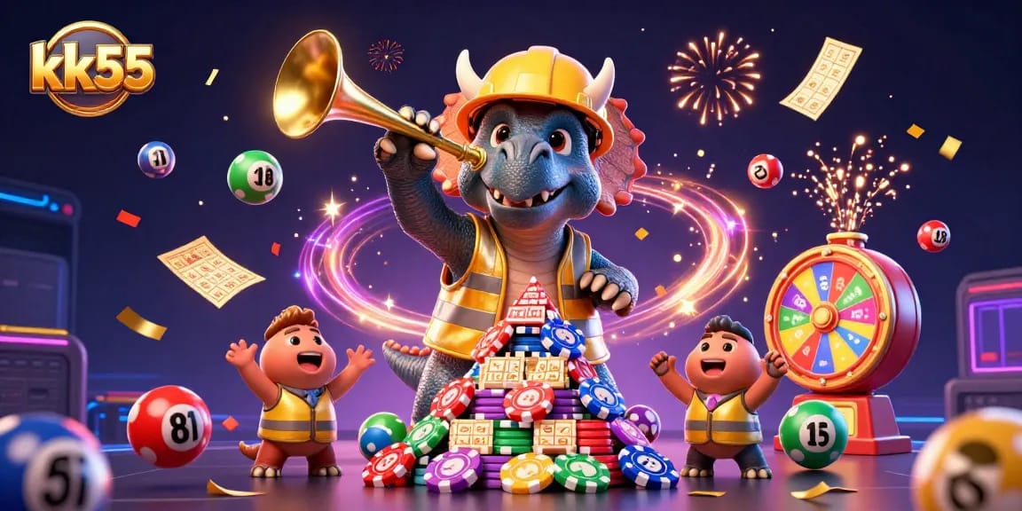 kk55 brings excitement as dinosaurs celebrate with vibrant casino themes and dynamic game elements.