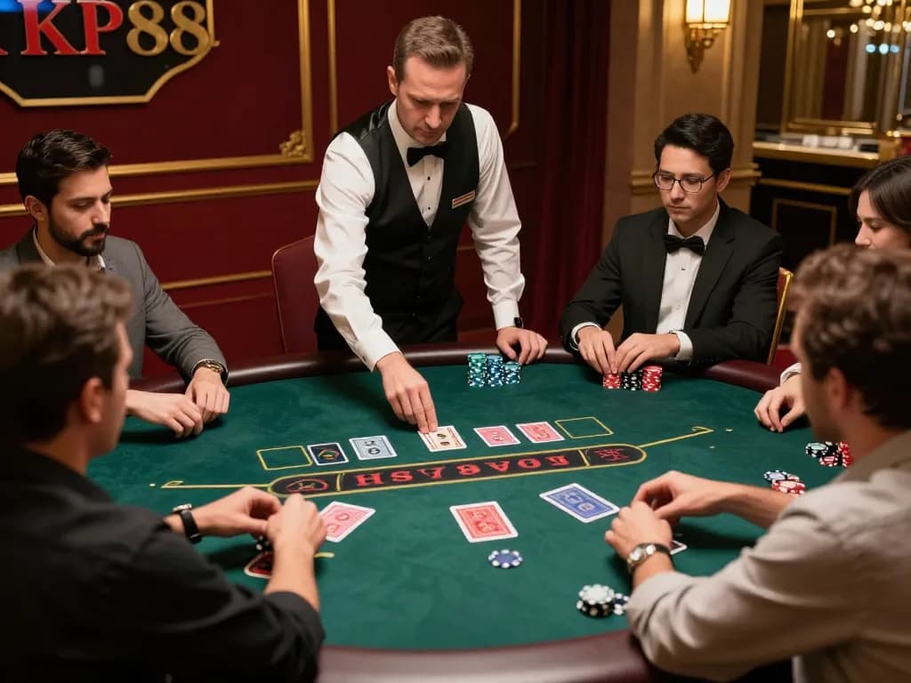 Players engaging in a thrilling blackjack game at KP88, showcasing strategy and excitement.