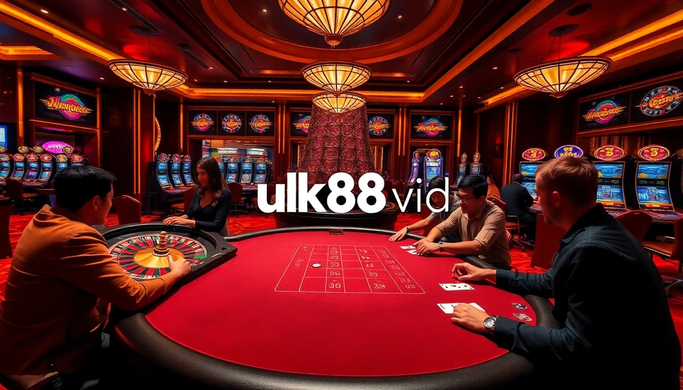 Exciting poker game at UK88 video casino, showcasing luxury and player engagement.