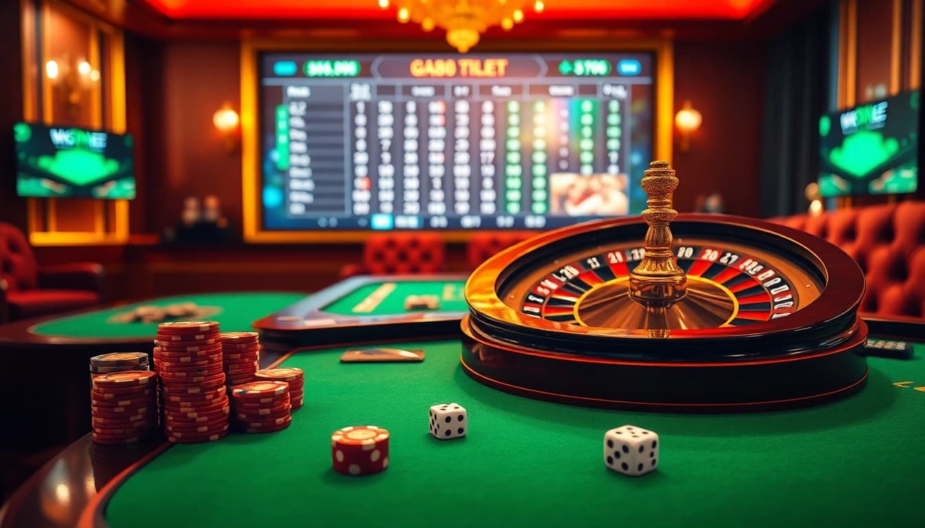 Engaging scene of luxury gaming at GK88LIVE.IT.COM with poker chips and roulette wheel.