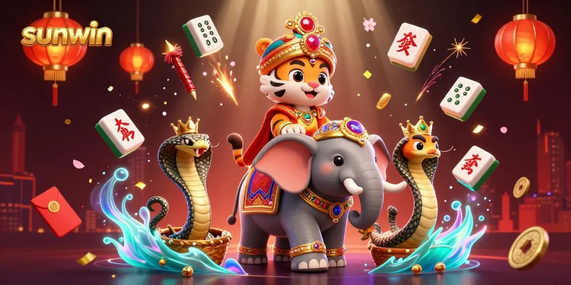 Experience thrilling sunwin action with a majestic maharaja tiger, jewel-encrusted elephant, and gaming symbols.