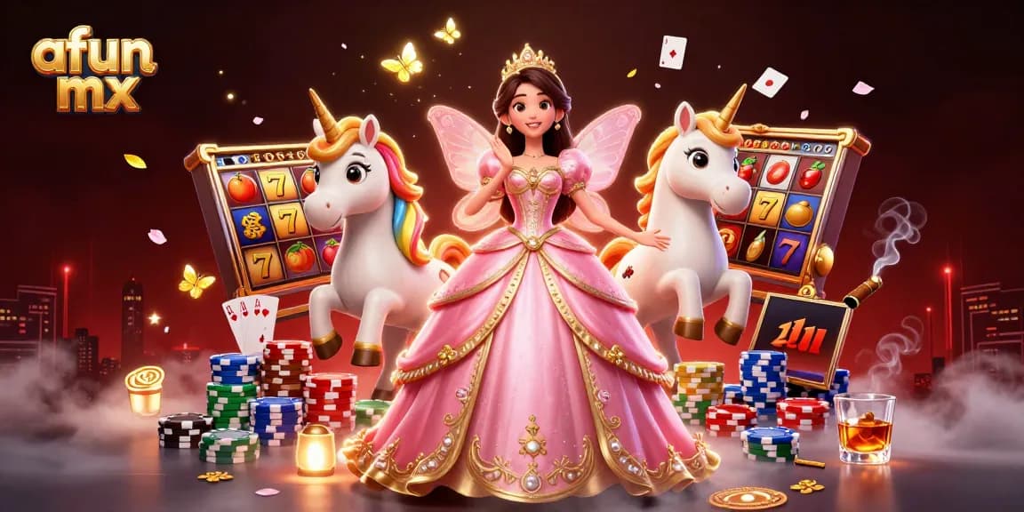 Spin to win with afun mx in a dynamic casino scene featuring glamorous characters, slot reels, and vibrant casino elements