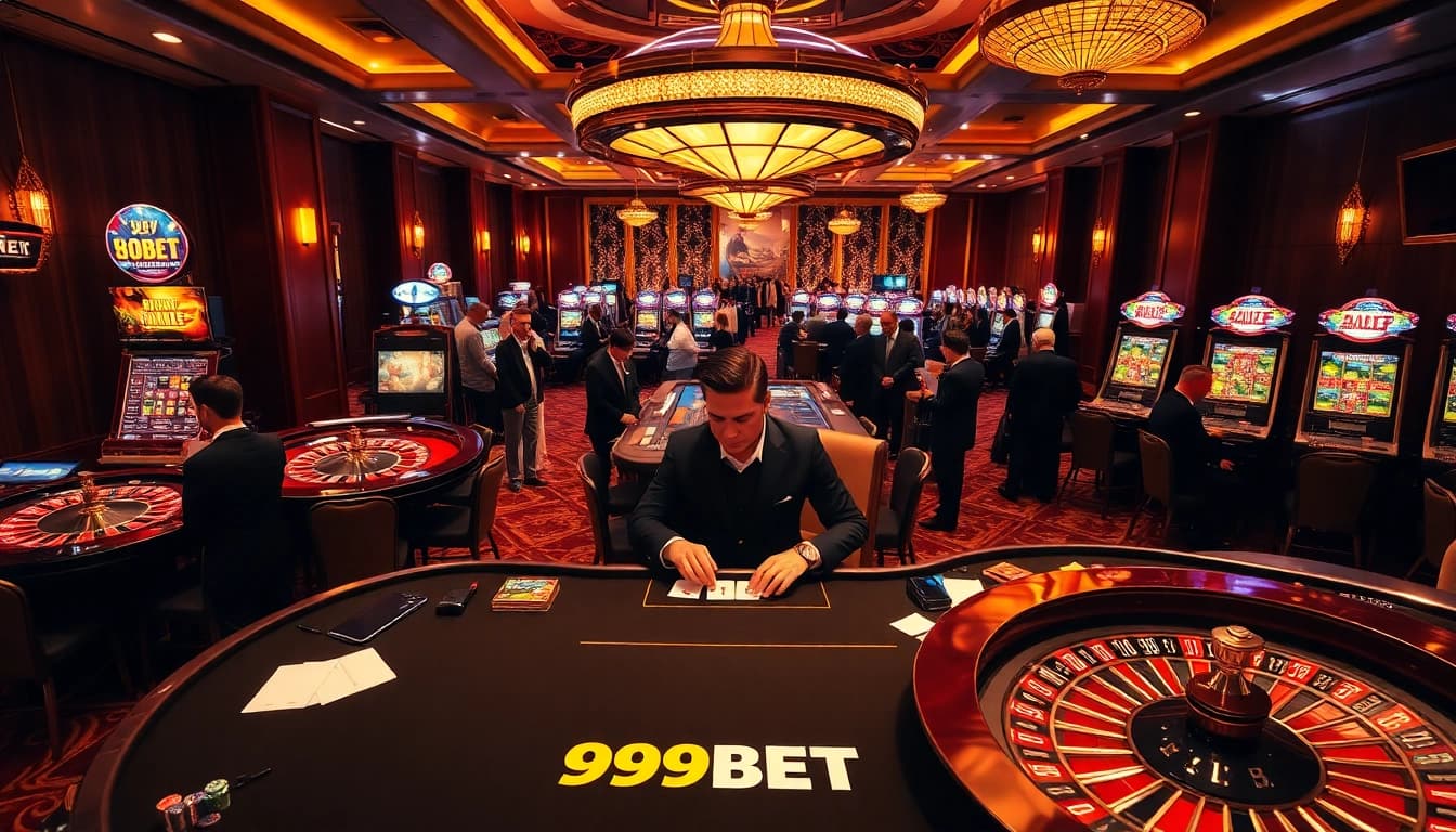 Exciting casino action with 999BET's poker table and vibrant gaming atmosphere.