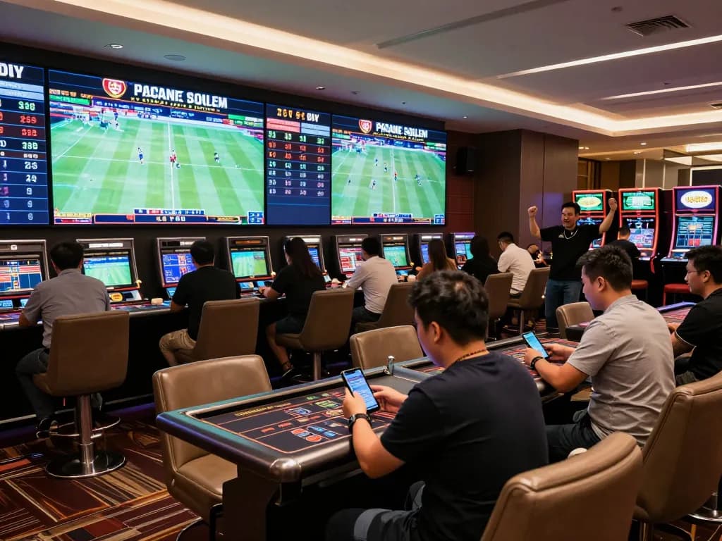 Experience live sports betting excitement at UU88 with dynamic displays and enthusiastic bettors.