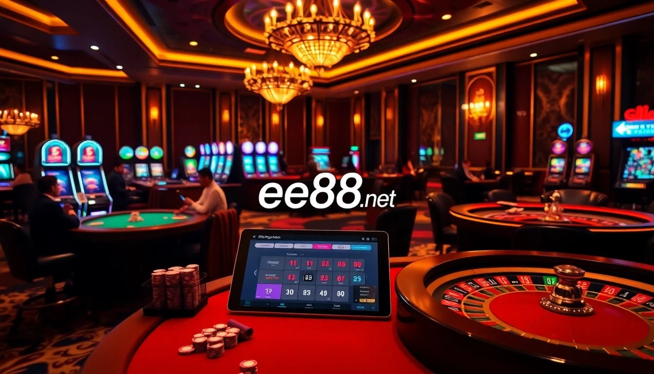 Experience the thrill of ee88 net's gaming atmosphere featuring luxurious casino tables and advanced technology.