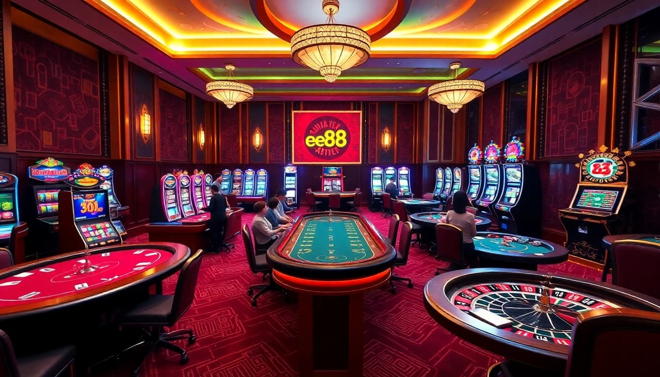 Experience exciting gaming at ee88 with vibrant tables and colorful slot machines.