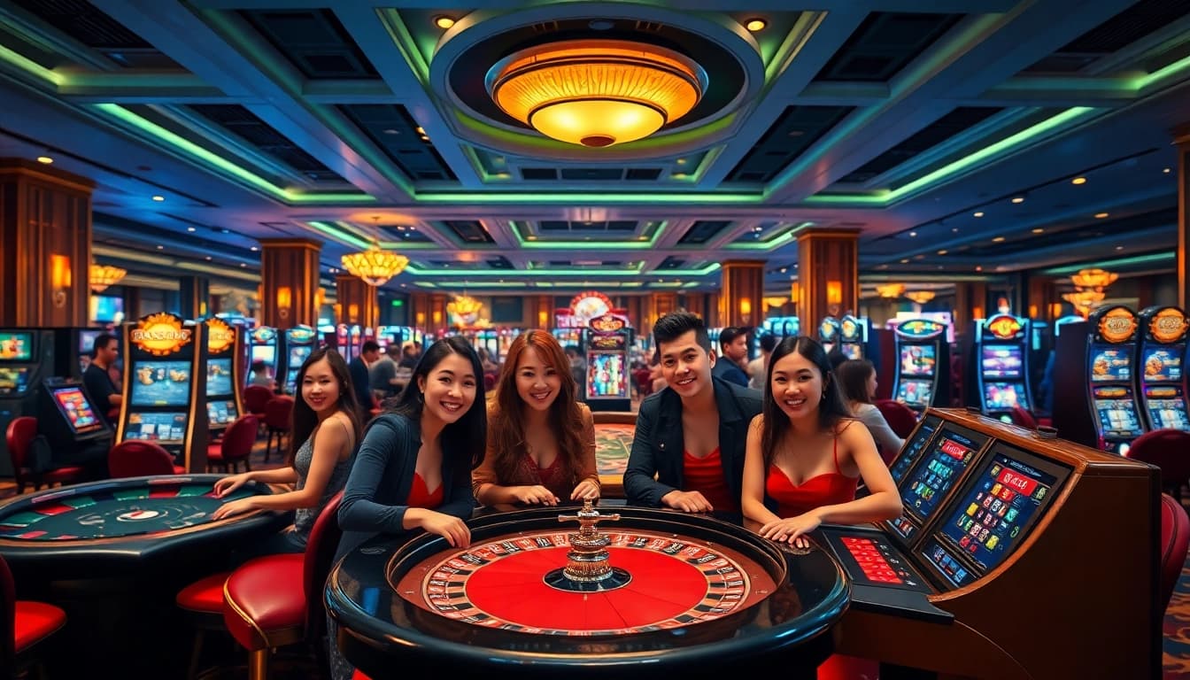 Experience the excitement of 88clb in a vibrant casino setting with players enjoying diverse games.