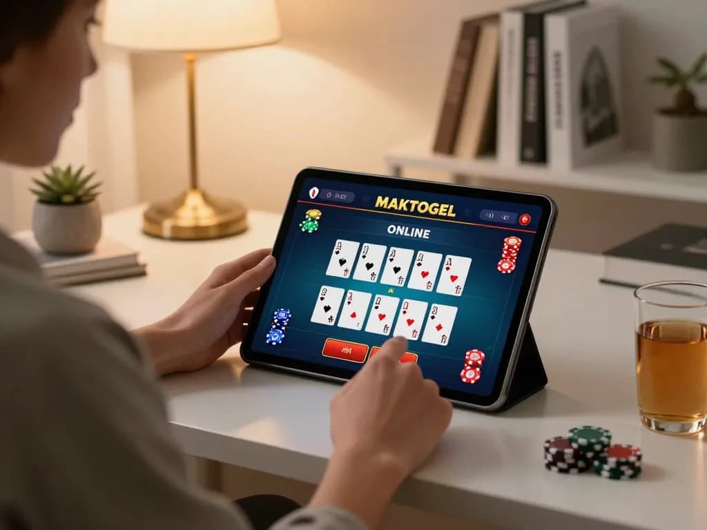 Berkecimpung dalam permainan daring MAKTOGEL dengan tablet sambil menikmati suasana yang nyaman