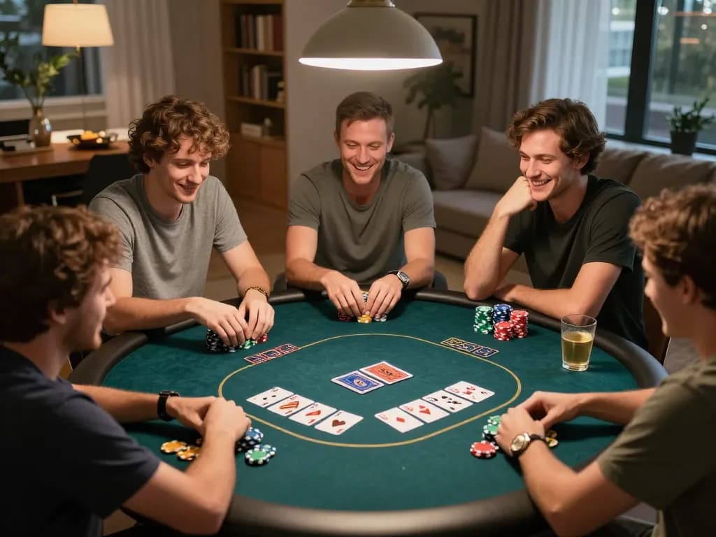 Players enjoy a competitive poker game at home, showcasing the vibrant atmosphere of 88aa gaming