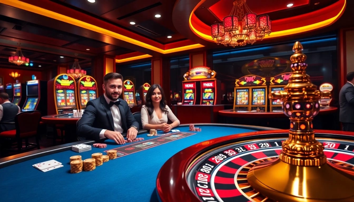 Players enjoying poker and slot games at 789club's luxurious casino environment.