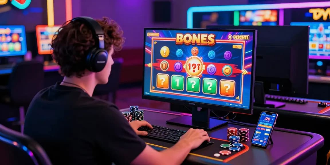 Excited player engaging with bonus buy slots at home, showcasing vibrant graphics and casino atmosphere.