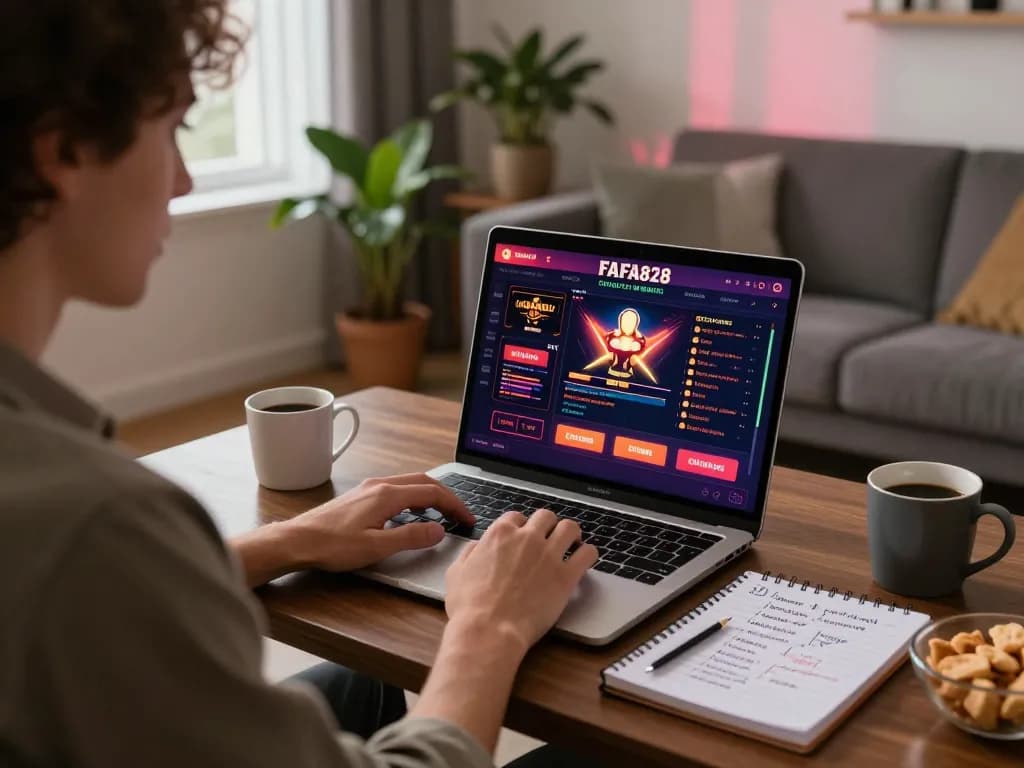 Player strategizing their next move on FAFA828's user-friendly gaming platform from a cozy home setting.