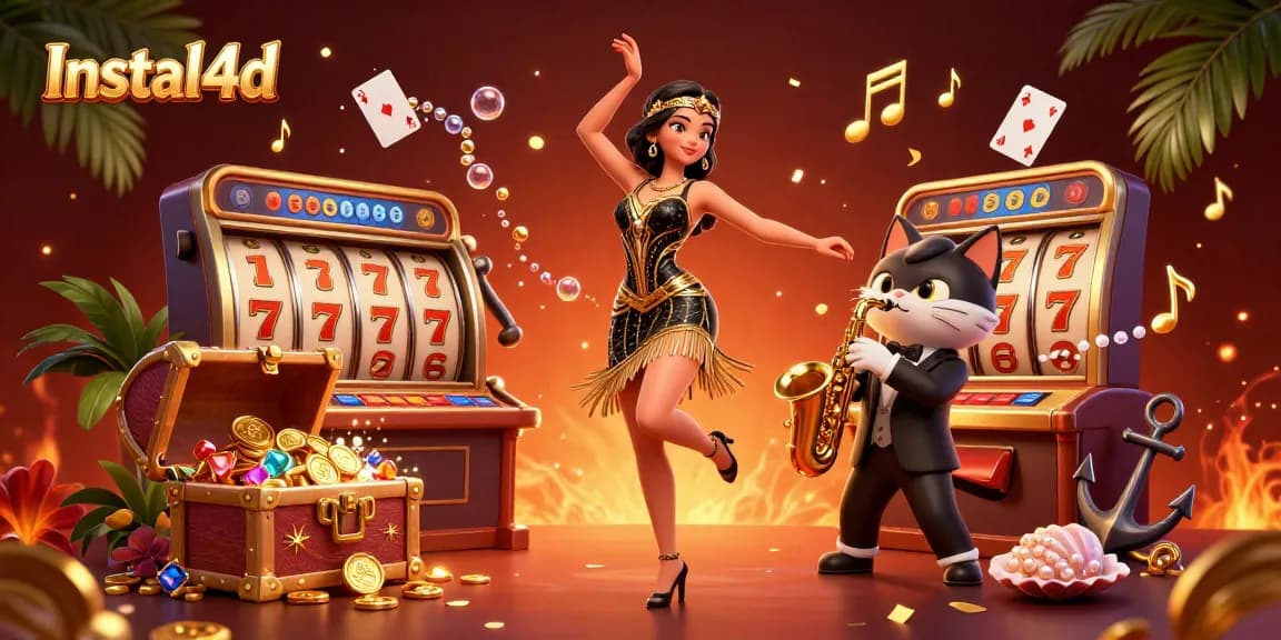 Engage in thrilling gameplay at Instal4d with vibrant slot reels and lively casino elements.