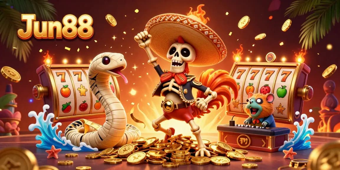 Engage with Jun88's exhilarating casino experience featuring vibrant characters, jackpot reels, and dynamic winnings.