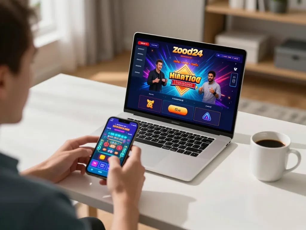 Players navigating zood24 online gaming interface while enjoying at home