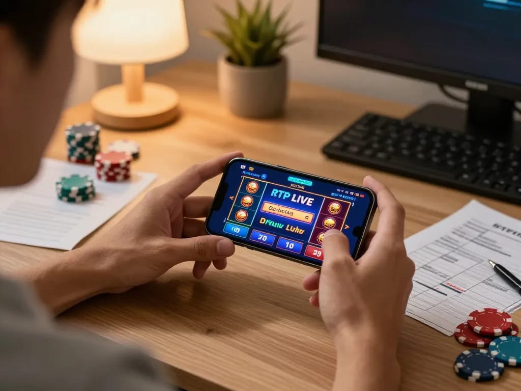Engaging RTP Live gameplay displayed on smartphone with strategic planning materials nearby.