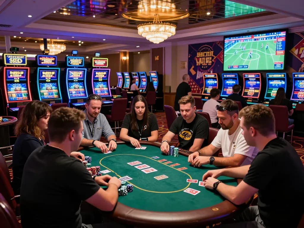 Intense poker game on the gambling floor showcasing Fabet excitement and high-stakes action.