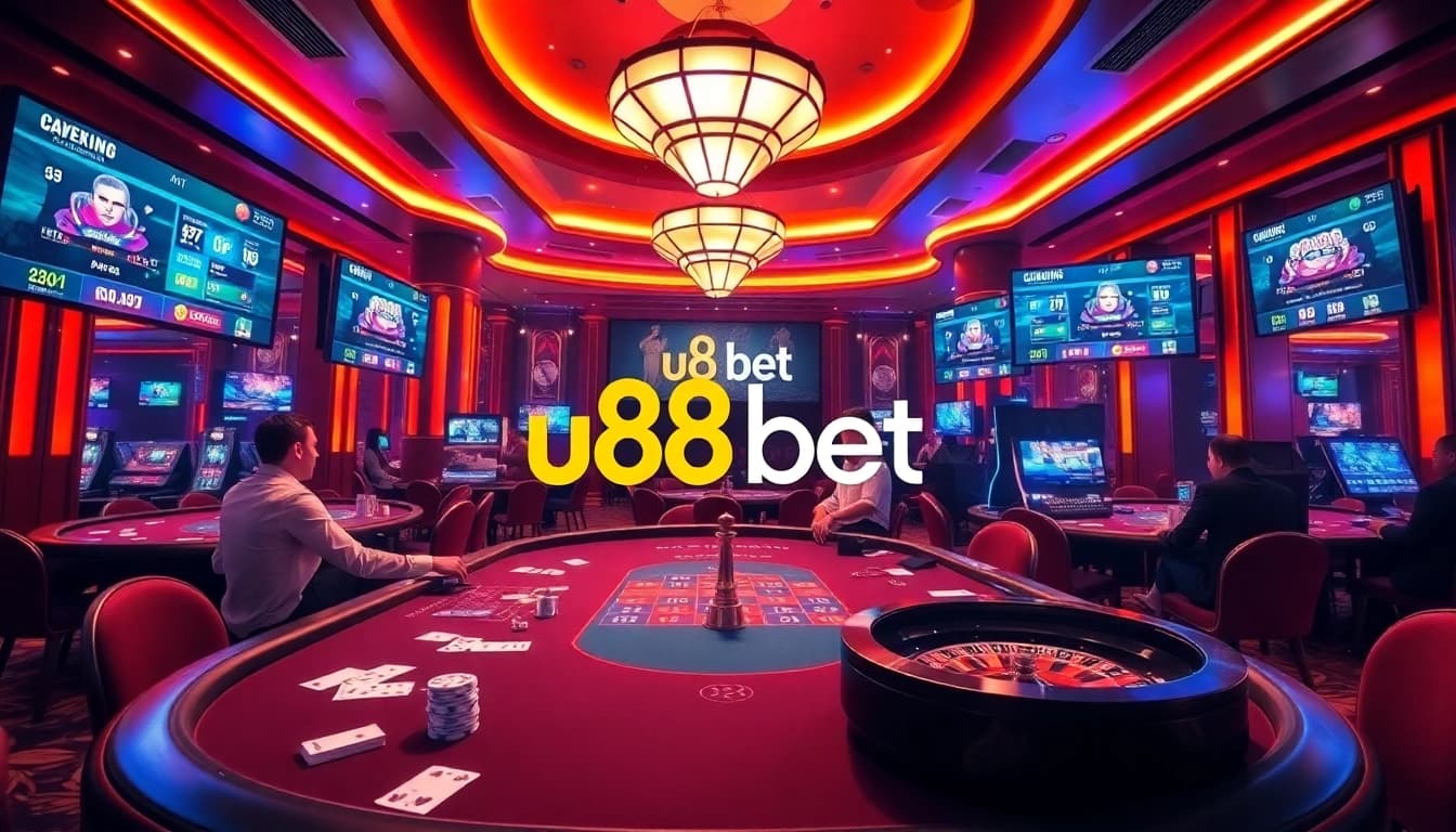 Players enjoying high-stakes excitement at the u88 bet casino table with poker chips and cards.