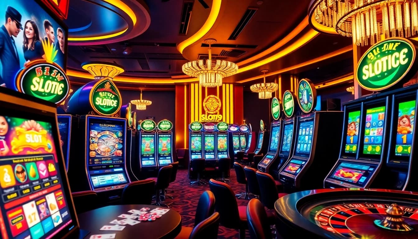 Experience thrilling gameplay at SLOT99 with luxurious slot machines and vibrant casino ambiance.