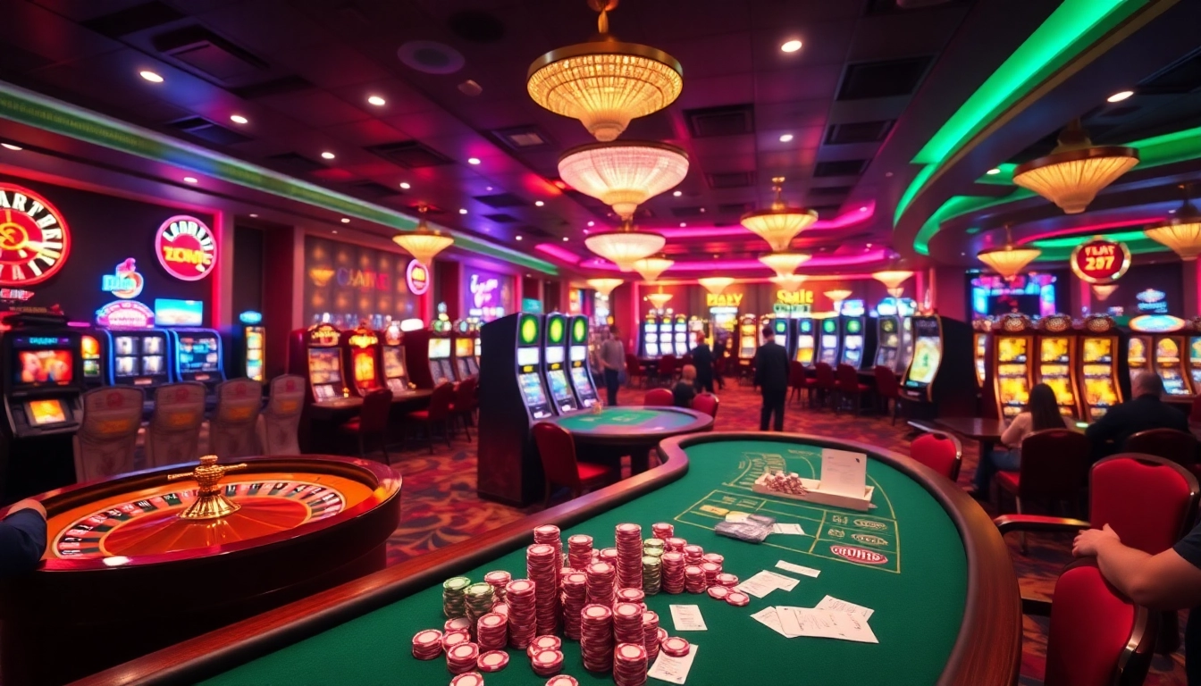 Experience the excitement at https://nk88.sa.com/ with vibrant casino visuals featuring roulette and slot machines.