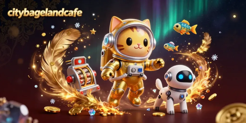 Raih kemenangan di citybagelandcafe dengan simbol slot dan koin emas yang berkilauan.