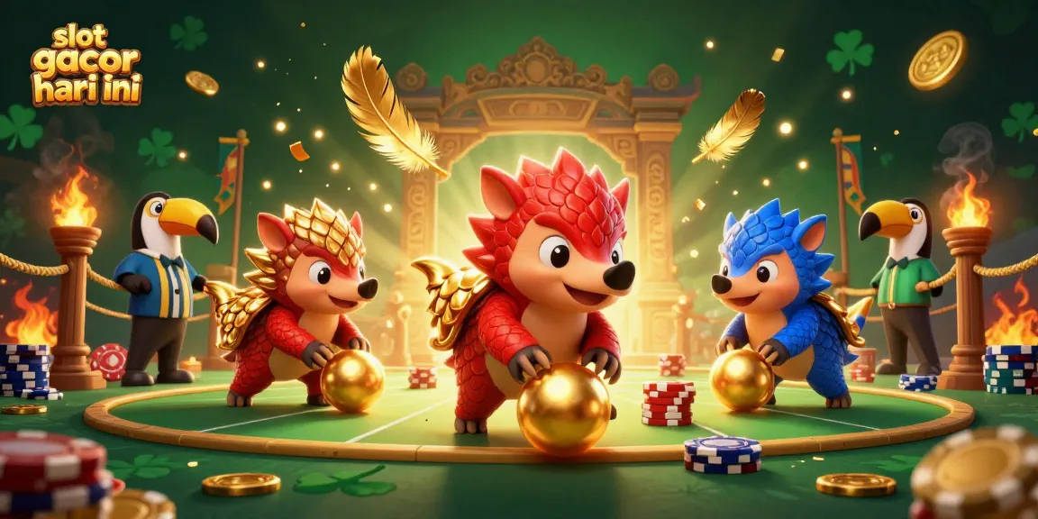 Experience excitement with slot gacor hari ini showcasing playful pangolins amidst golden chips.