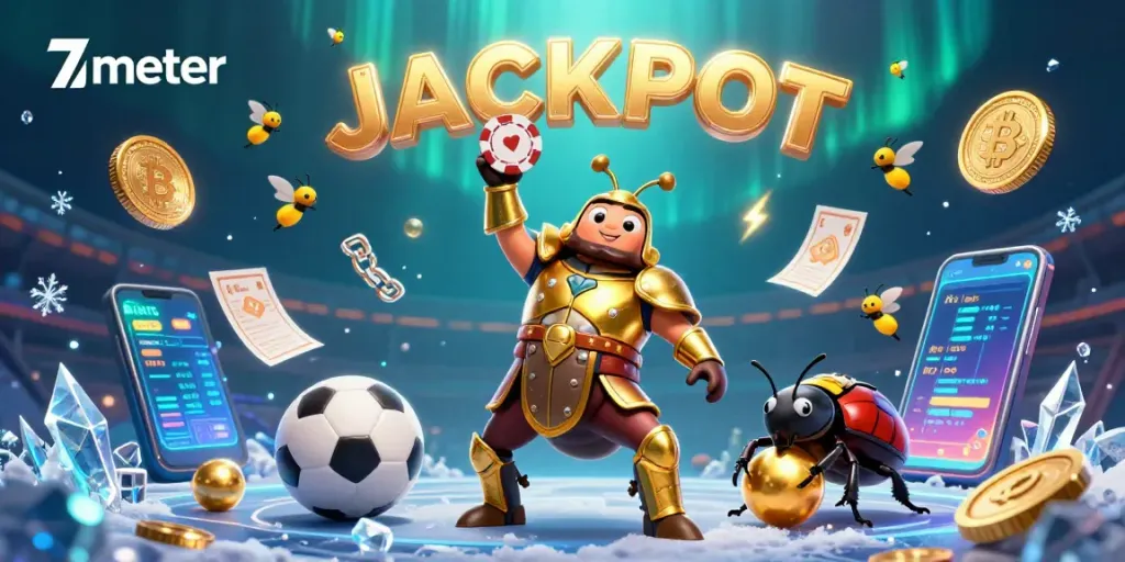 Engage with 7meter sports betting action illustrated by cartoon beetles in an exciting victory scene.