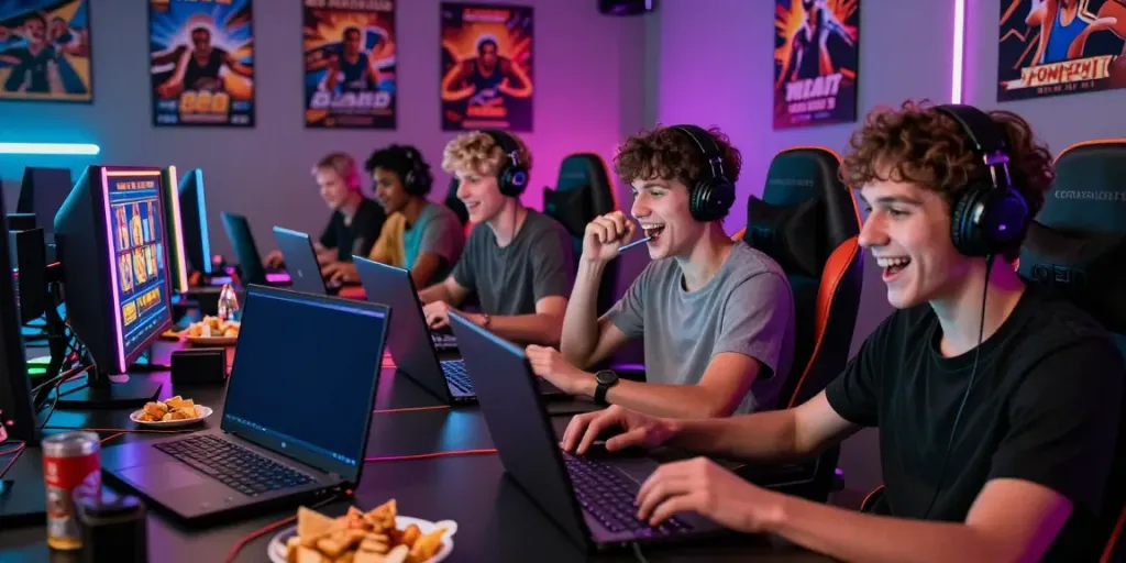 Players enjoying slot88 games in a vibrant gaming atmosphere with colorful LED lights