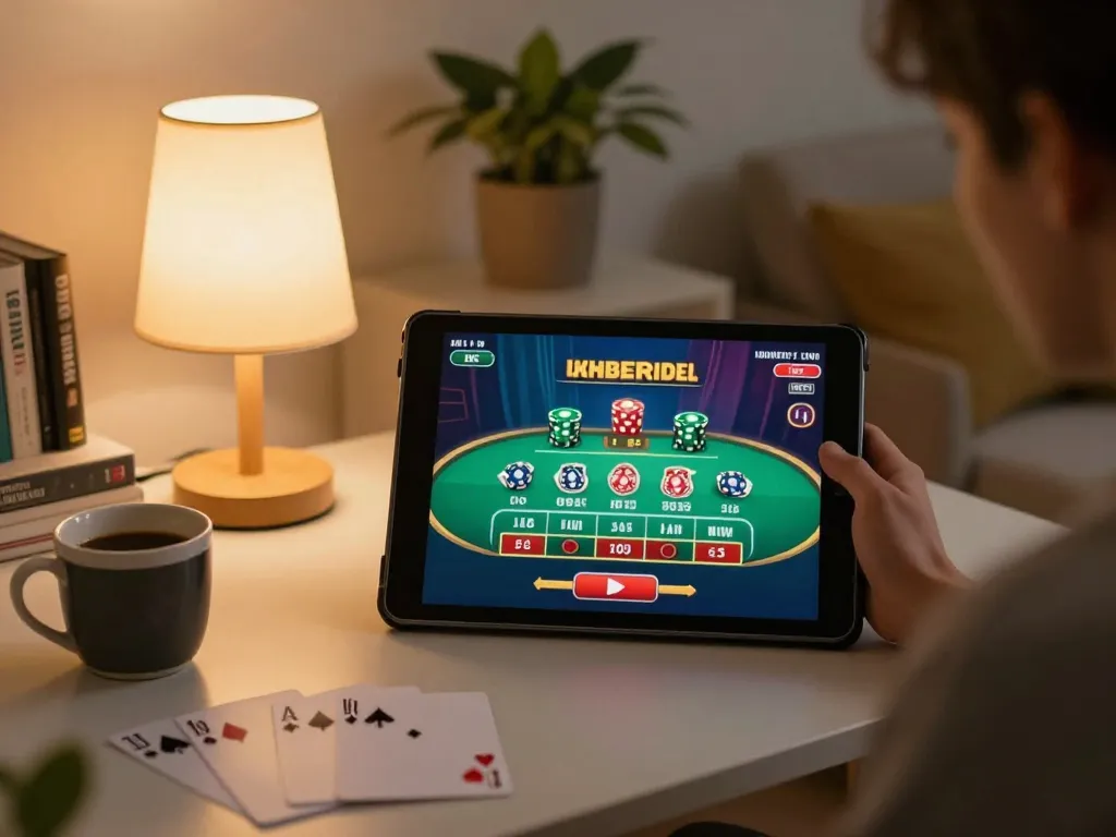 Engaging live dealer game on 9bet tablet in a cozy home setting