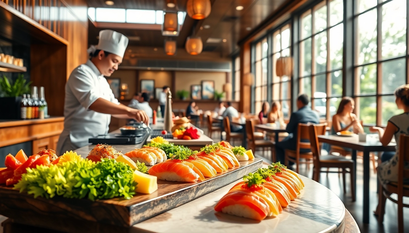 MISTER HOKI sushi chef preparing exquisite dishes in a warm and welcoming restaurant atmosphere.