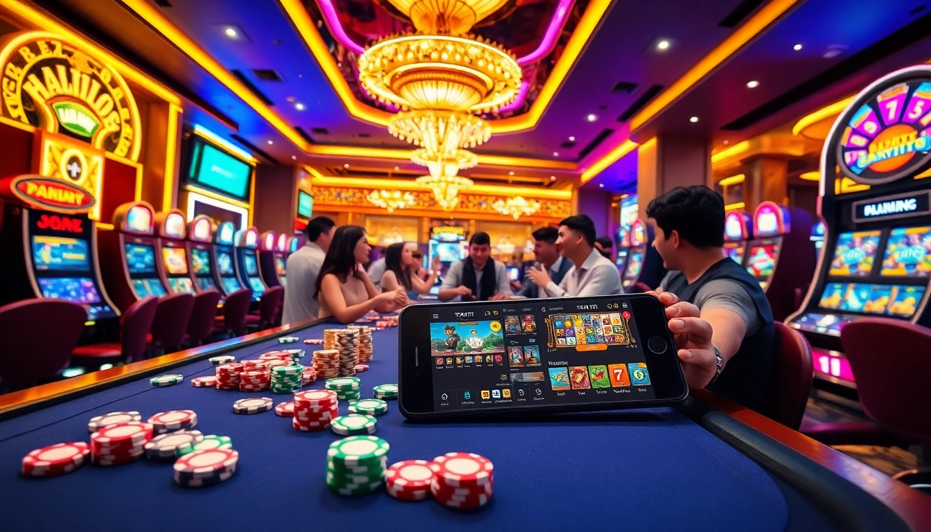 Engaging players enjoying the TAYA777 online platform with vibrant casino elements.