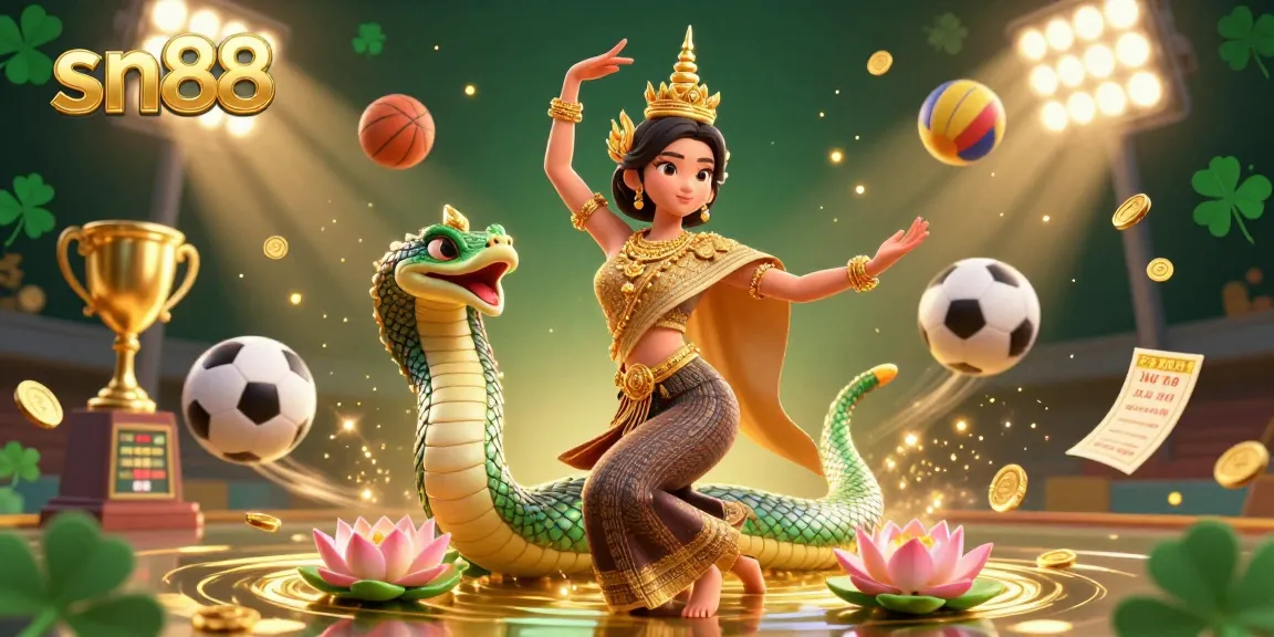 Join the thrilling sn88 gaming adventure with a captivating scene of Thai elegance, sports, and excitement.